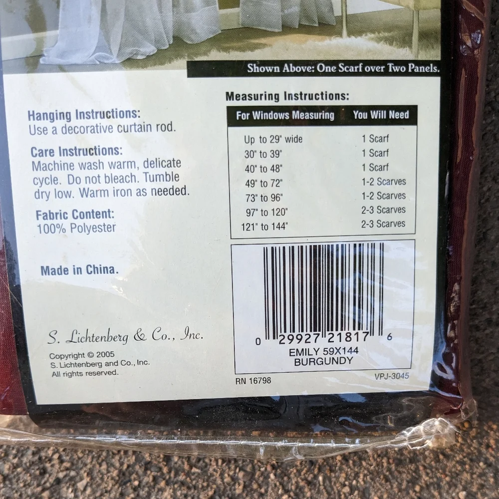 Sheer Scarf S. Lichtenberg & Co Burgundy Valance Swag Drapery Window Treatment